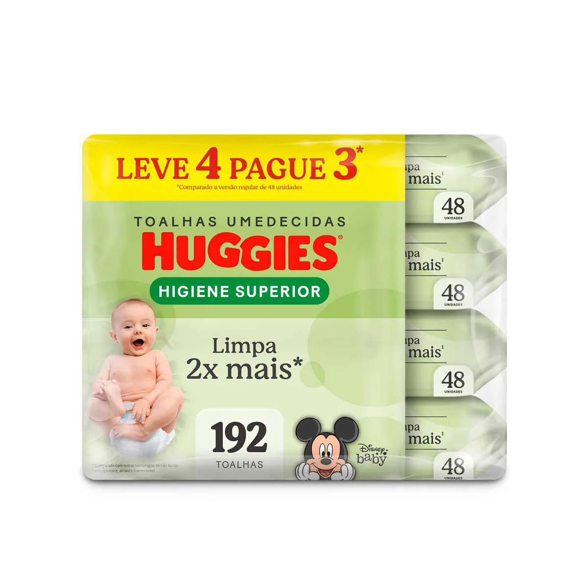 Kit Lenço Umedecido Huggies Disney Baby Higiene Superior Hipoalergênico 48 unidades 4 pacotes